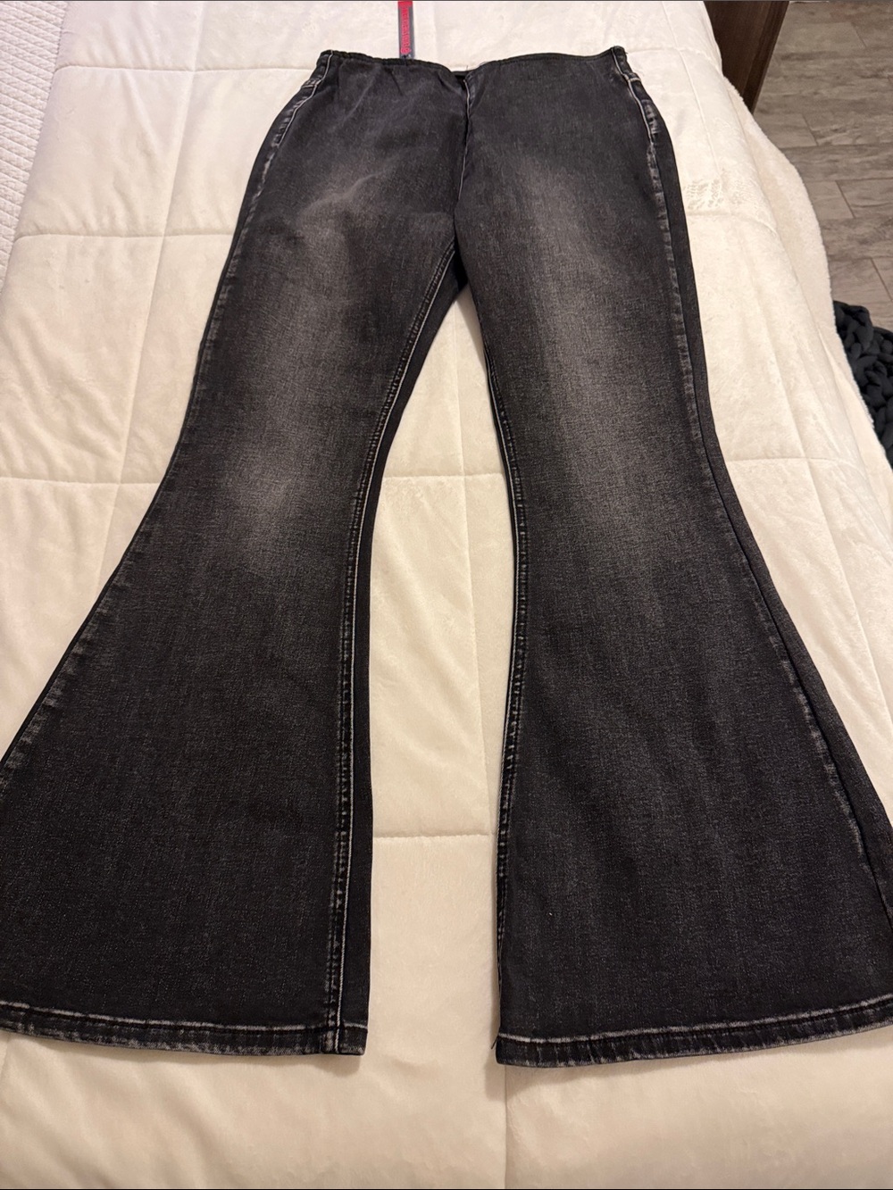 Women's Black Flare Jeans - High Rise Stretch Wide Leg